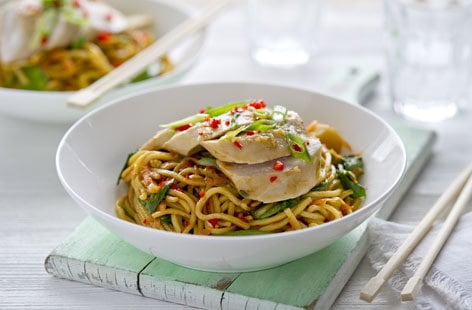Image of "Healthy living balsamic chicken noodle stir-fry"