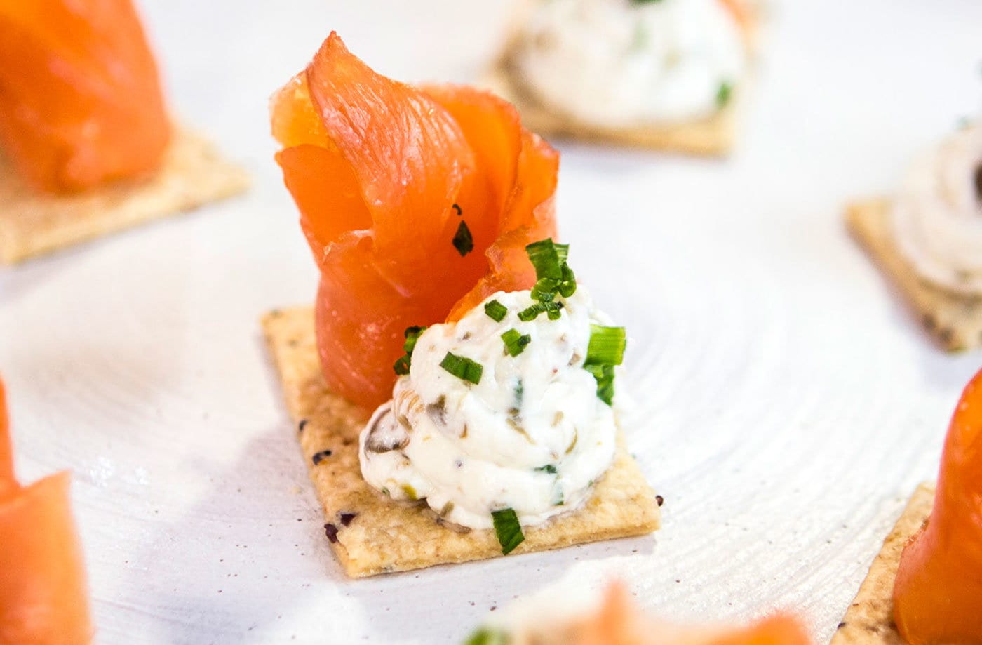 Horseradish and caper cream cheese with smoked salmon