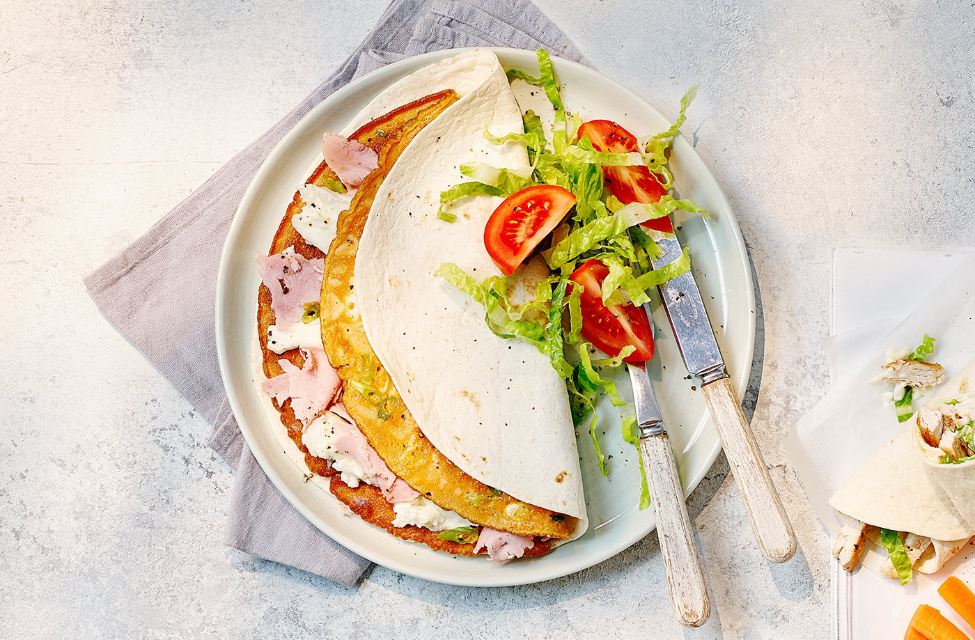 Ham and mozzarella omelette wrap