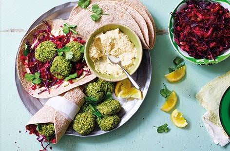 Image of "Falafel wraps with beetroot and apple slaw"