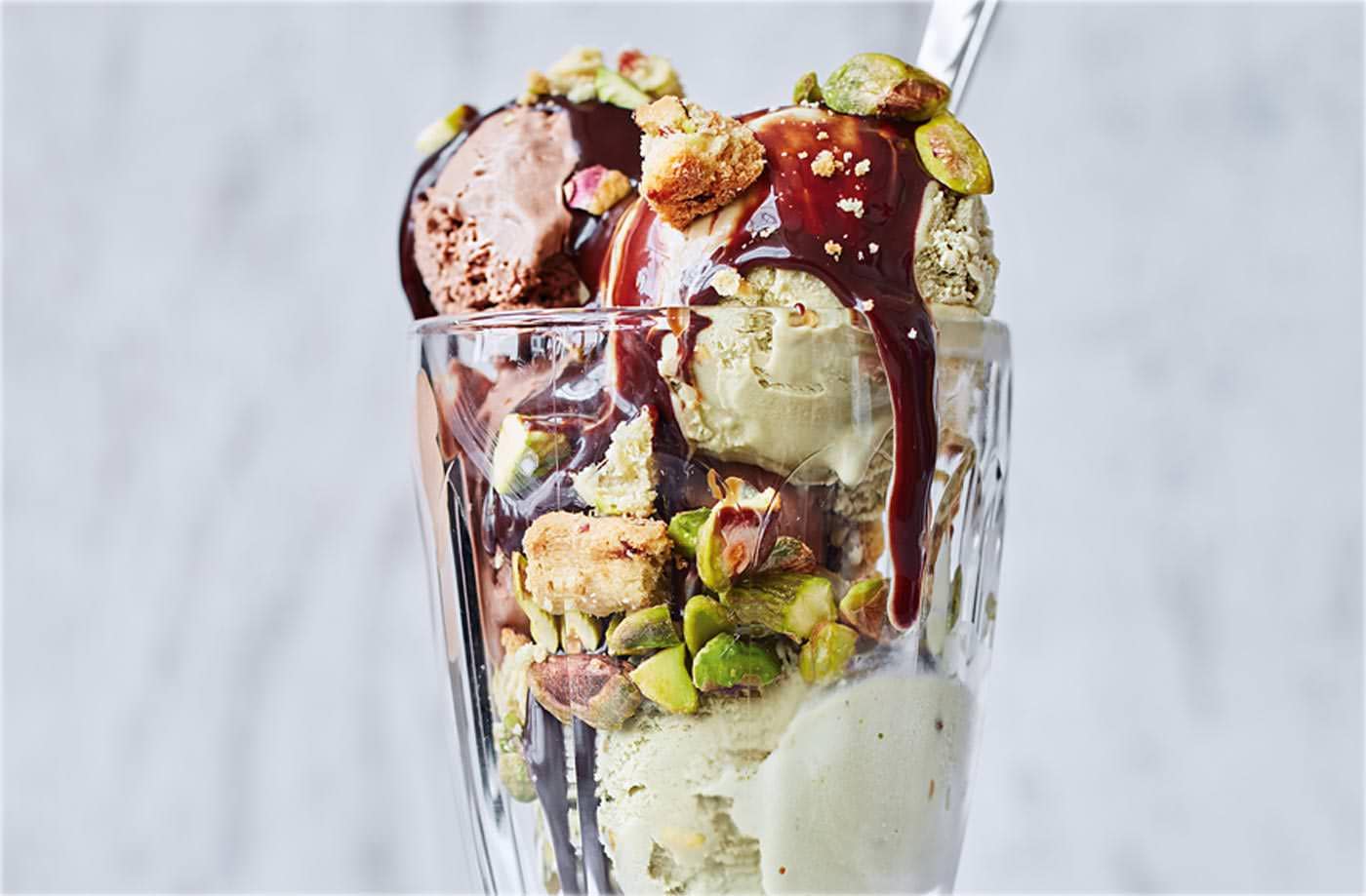 Chocolate and pistachio sharing sundae