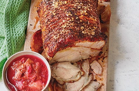 Image of "Spiced roast pork with rhubarb sauce"