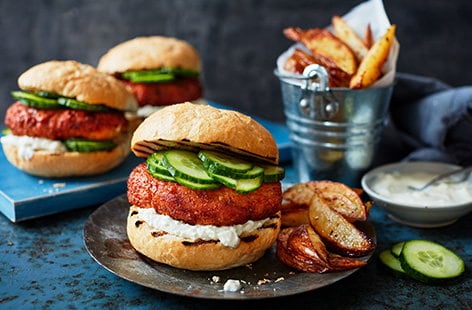 Image of "Feta falafel burgers with wedges"