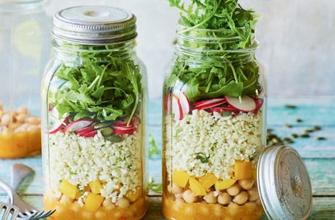 Image of "Cauliflower rice salad jars with mango dressing"