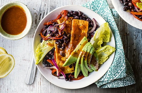 Image of "Buffalo tofu and black bean fajita bowls "