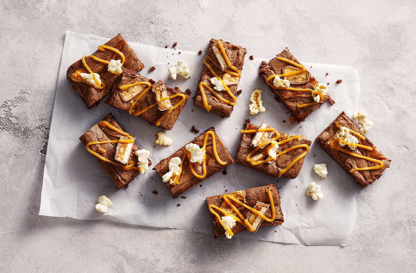 Caramel peanut popcorn brownies