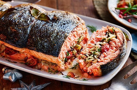 Image of "Rice-stuffed salmon with herby buttermilk sauce"