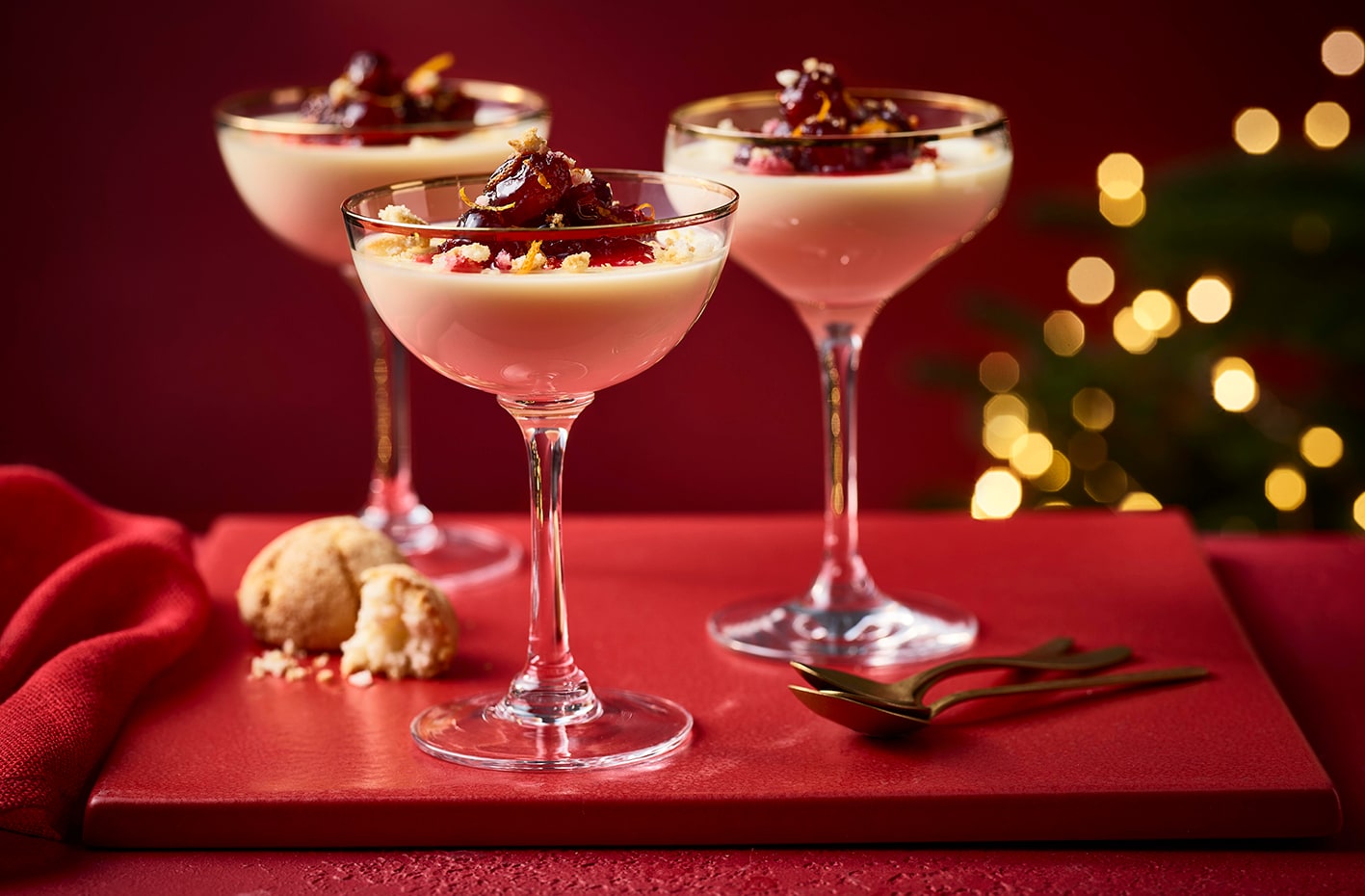 Cranberry and amaretto panna cotta