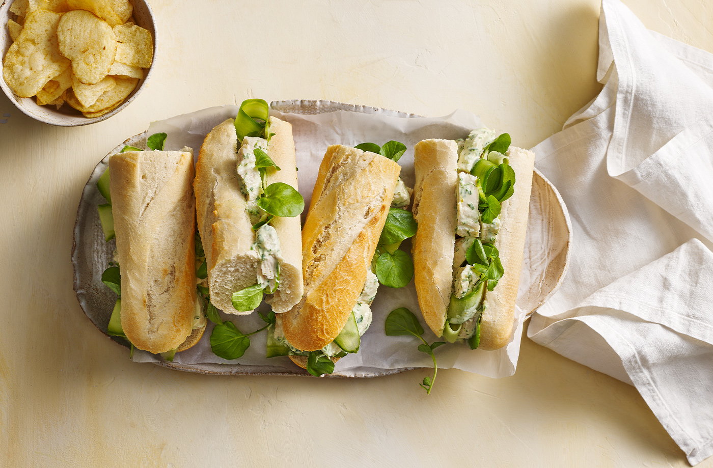 Chicken and watercress baguettes