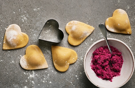 Image of "Beetroot and ricotta ravioli"