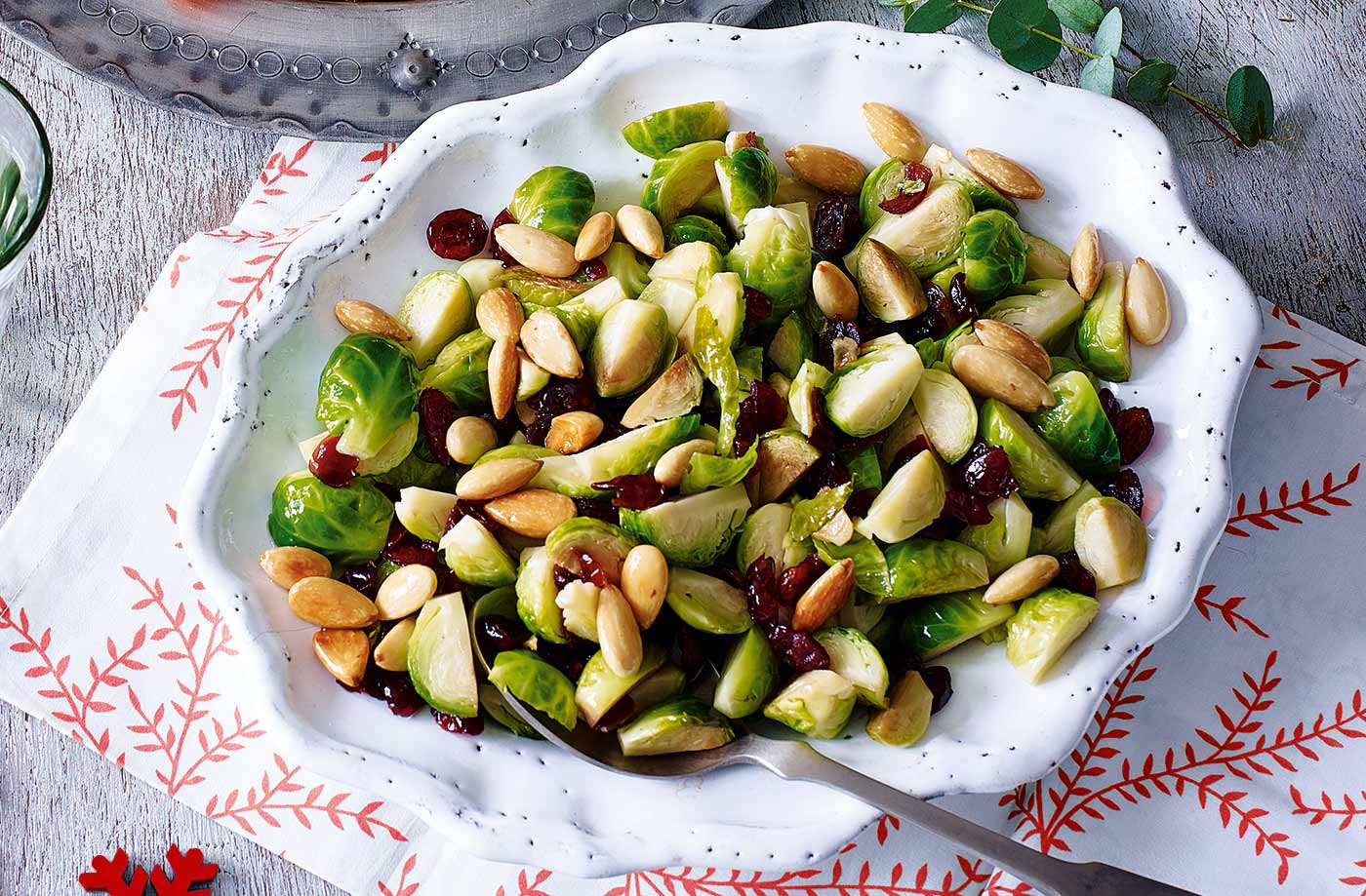 Sautéed sprouts with almonds and cranberries