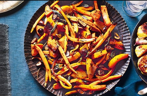 Image of "Roasted squash and carrots with chestnuts and sage"