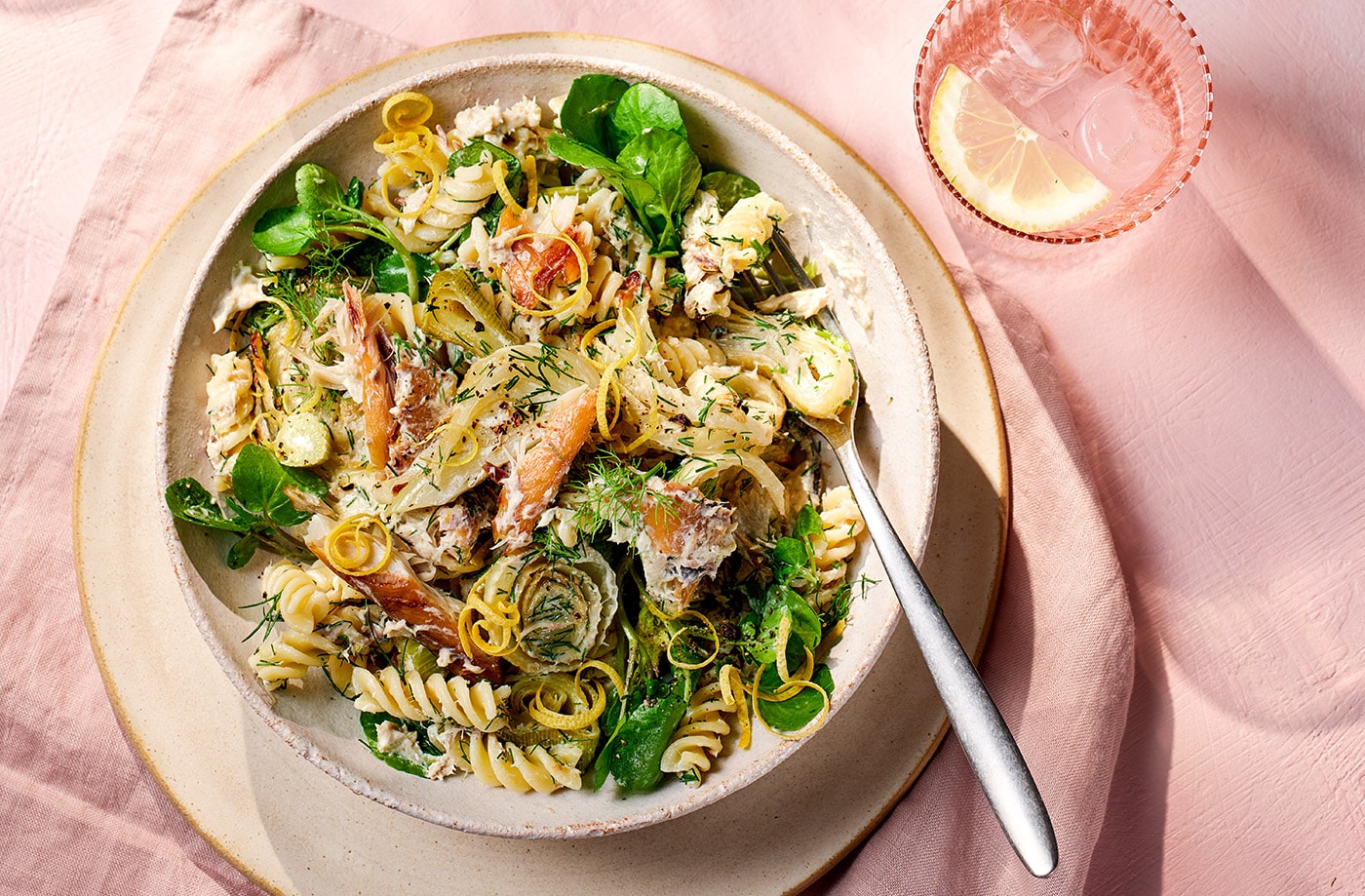 Smoked mackerel and roasted fennel pasta salad
