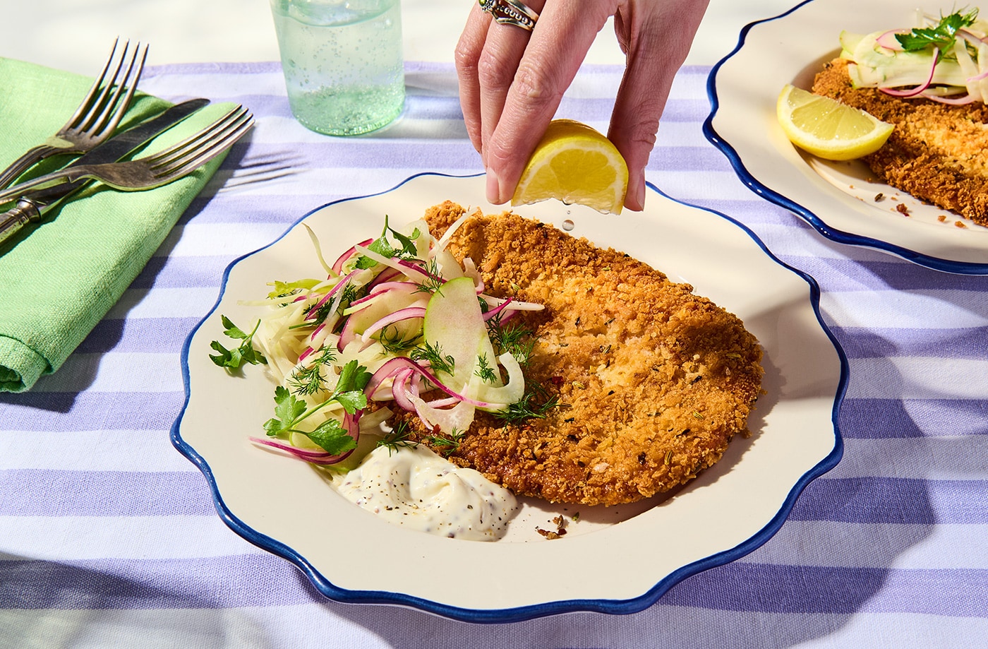 Halloumi schnitzel with apple and fennel slaw
