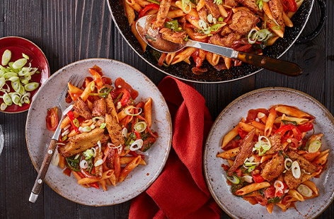 Image of "Cajun-spiced vegan 'chicken' pasta"