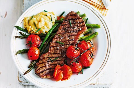 Image of "Steak with cheese and chive polenta"