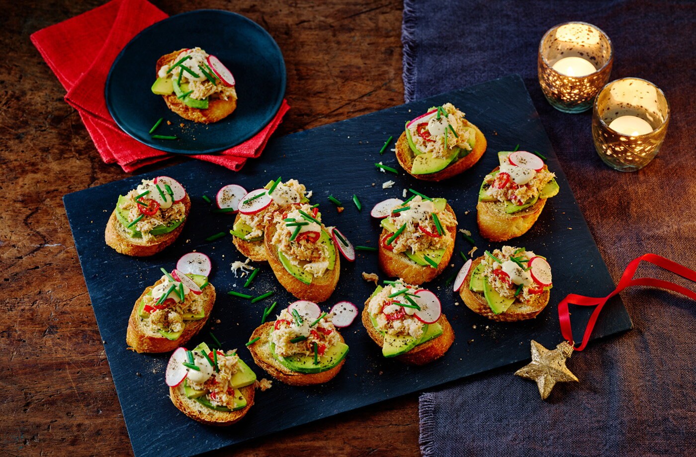 Crab and avocado toasts