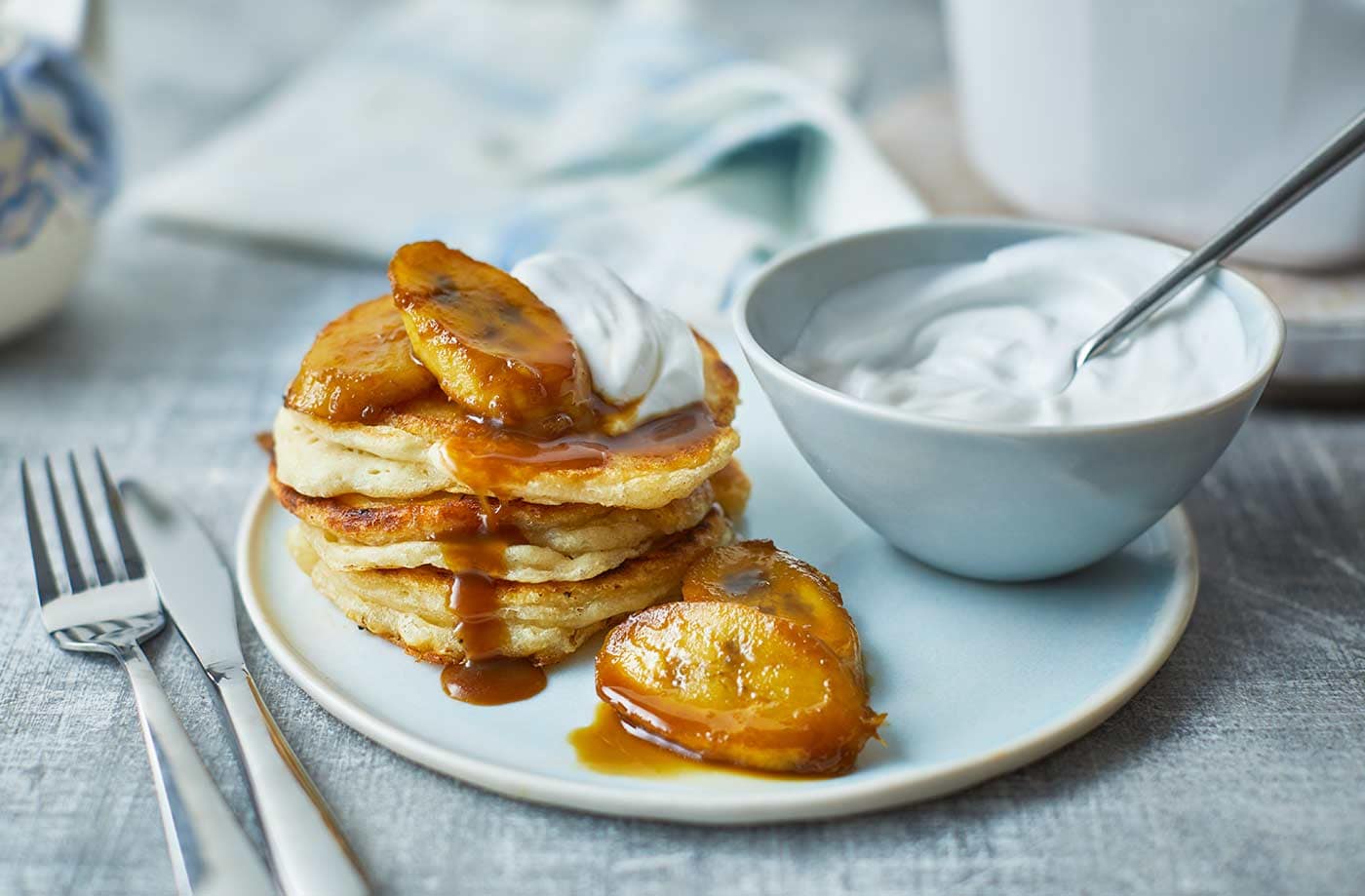 Vegan coconut pancakes with caramelised bananas