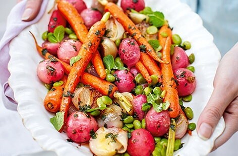 Image of "Glazed spring vegetables with mint dressing"