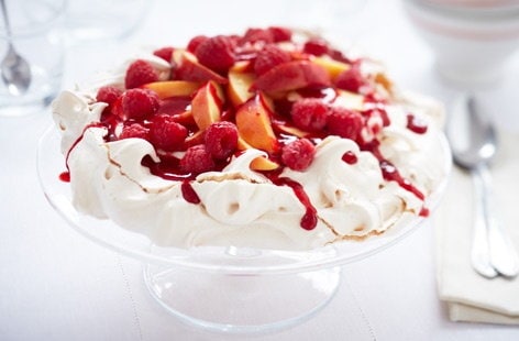 Image of "Nectarine and raspberry Pavlova"