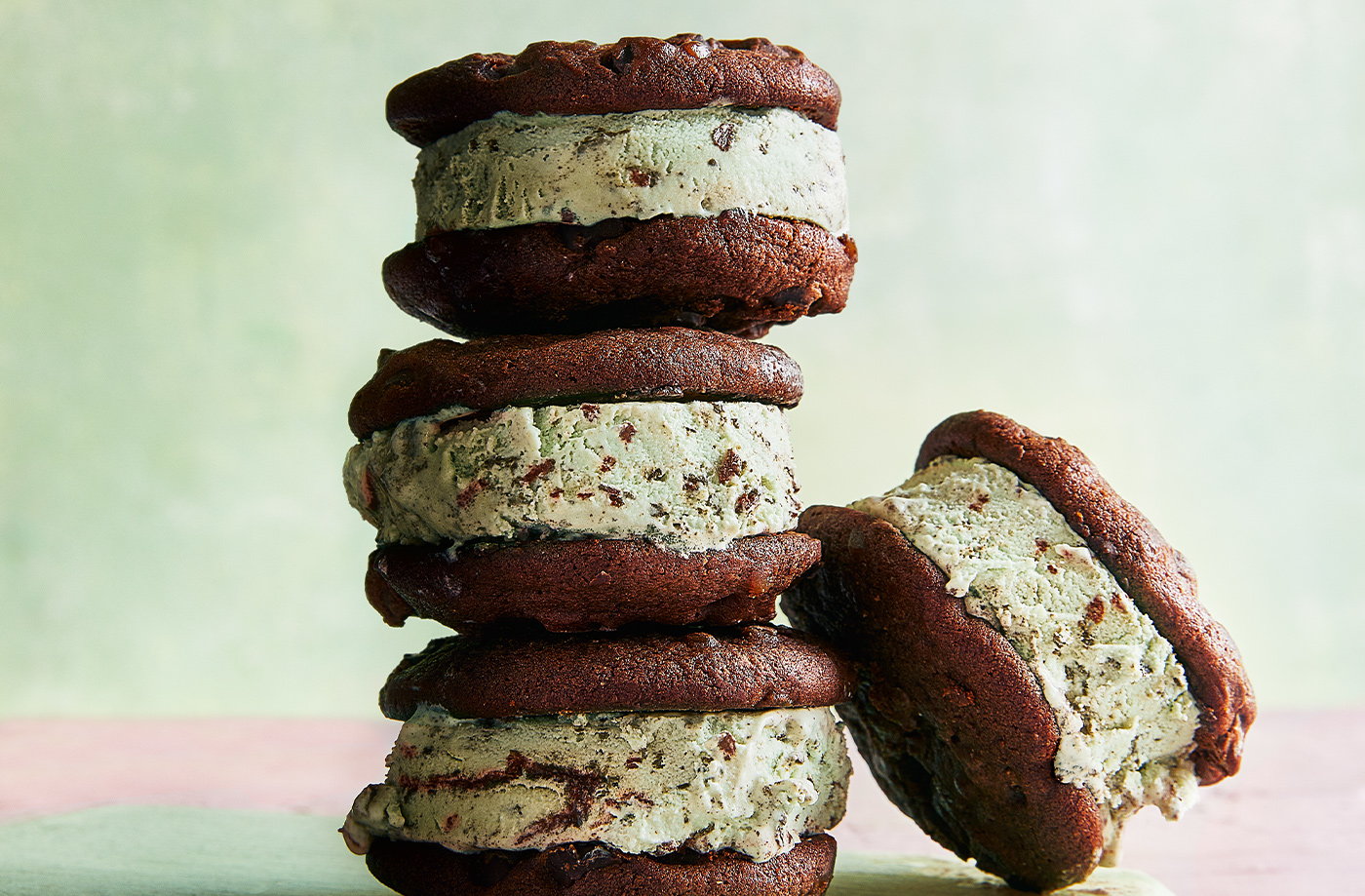 Vegan mint chocolate chip ice cream sandwiches