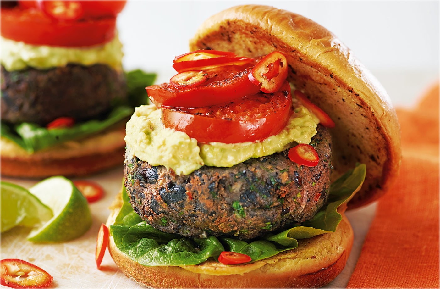 Black bean burgers with smashed avocado