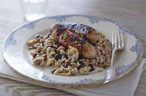 Image of "Caramelised mustard lentils with sausages"