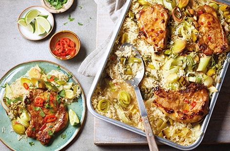 Image of "Spicy pork chop traybake "