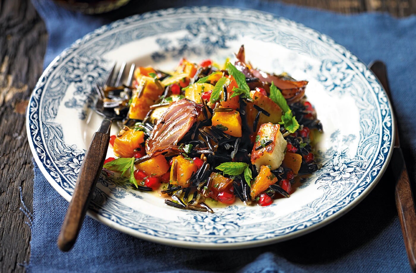 Warm pumpkin, halloumi and wild rice salad