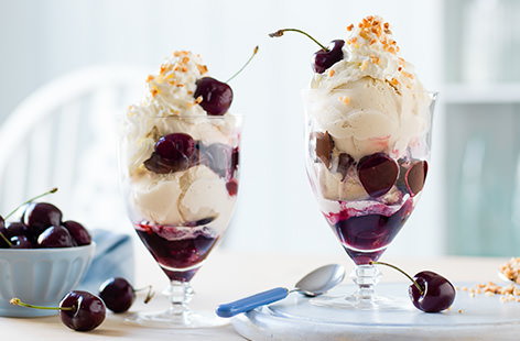 Image of "Cherry and chocolate fudge ice cream sundae "