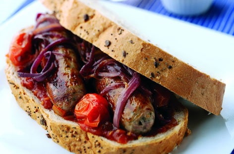 Sausage & caramelised onion sandwich