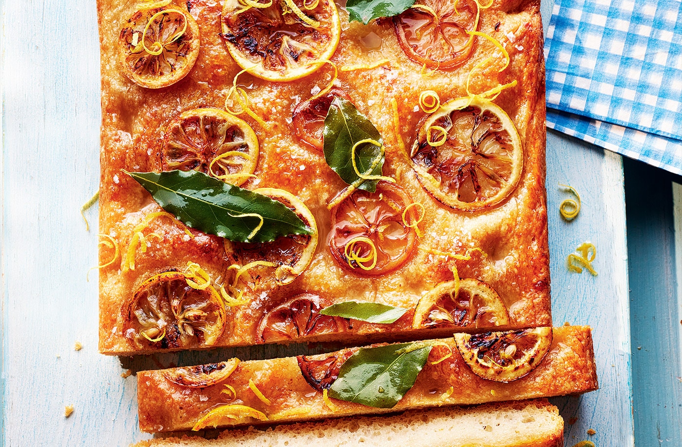 Lemon and bay sweet focaccia