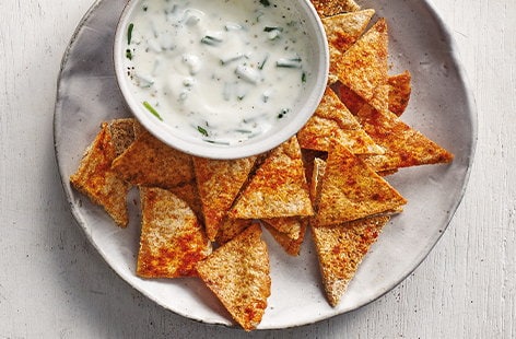 Image of "Pitta chips with chive dip"