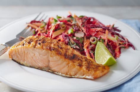 Image of "Jerk salmon with tangy mango slaw"