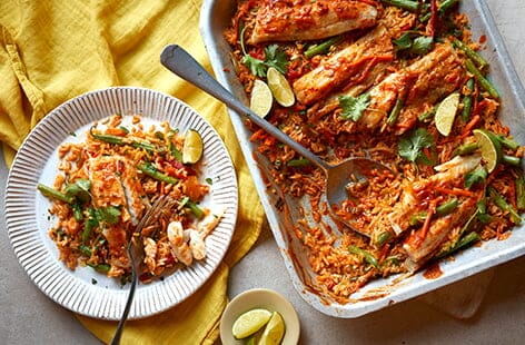 One-tray Thai-style red fish curry