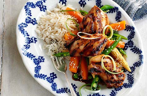 Image of "Teriyaki chicken with steamed sesame veg"