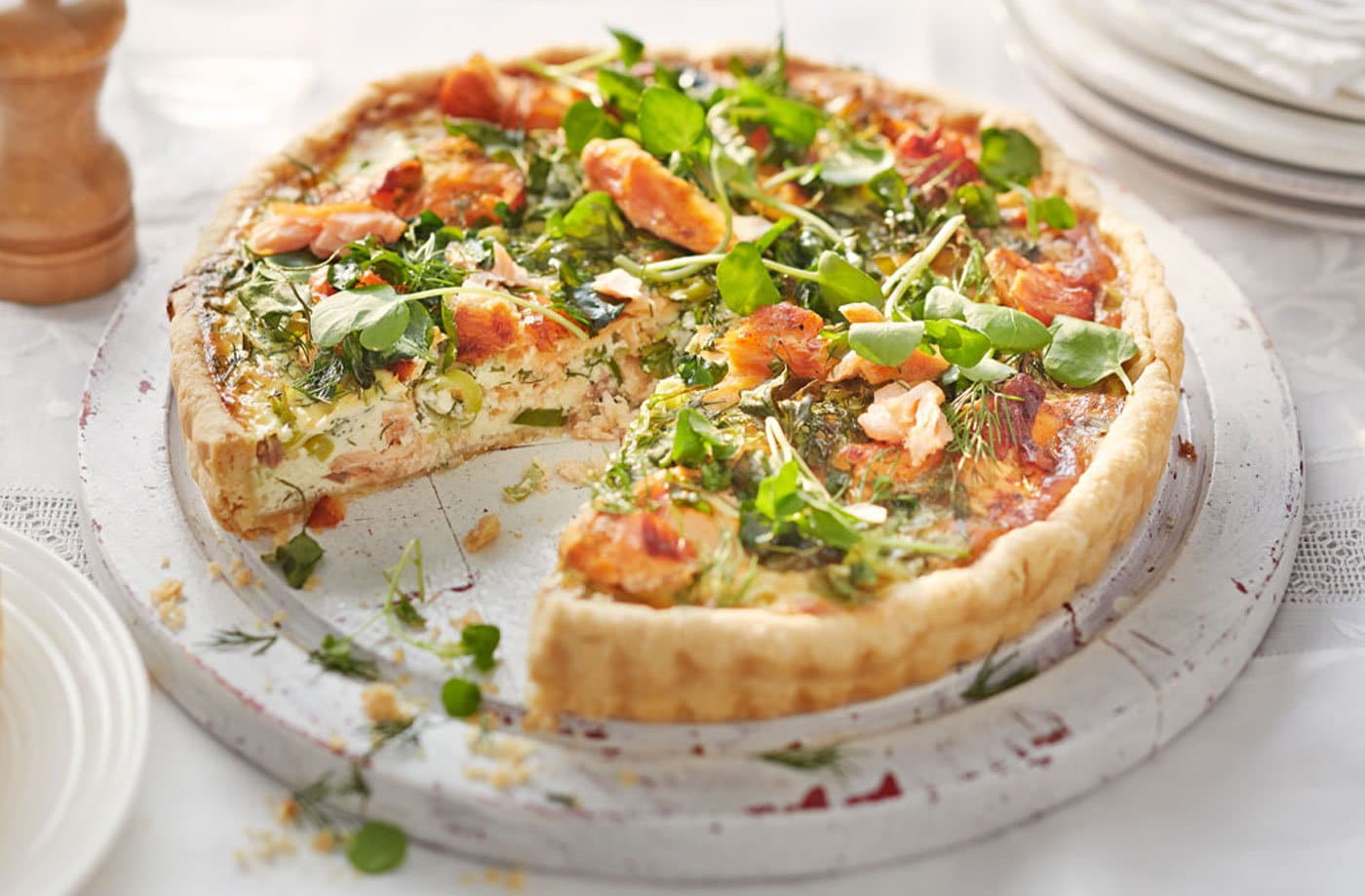 Salmon and spring onion tart