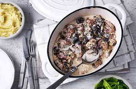 Image of "Creamy pork and wild mushroom casserole"