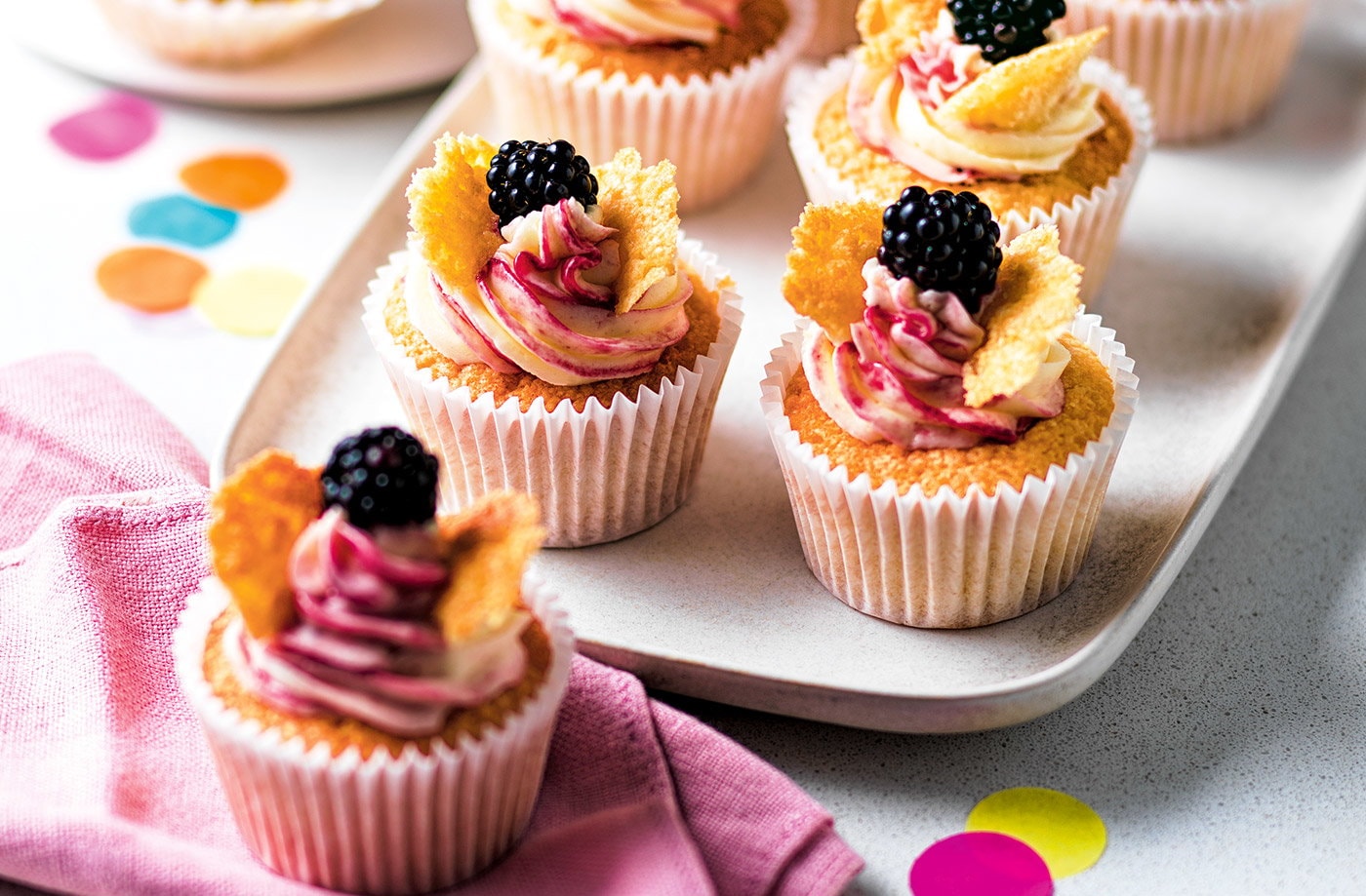 Brown butter and blackcurrant butterfly cakes