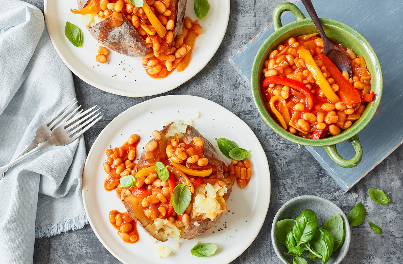 Homemade smoky beans and potatoes