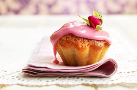 Image of "Almond cakes with rose-scented icing"