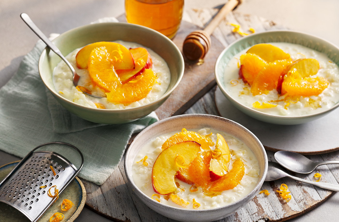 Orange and honey summer rice pudding