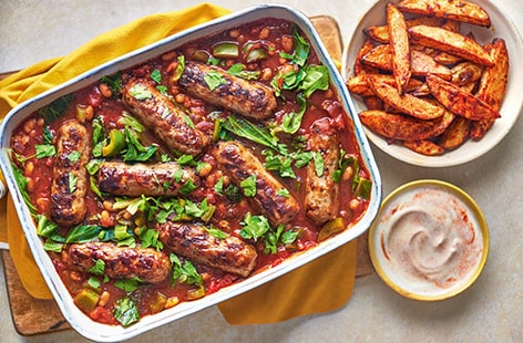 Image of "Cowboy beans and sausage traybake"