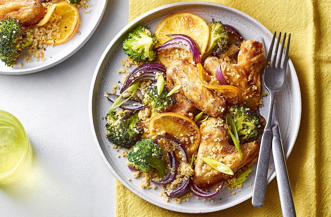 Chicken, broccoli, and orange couscous