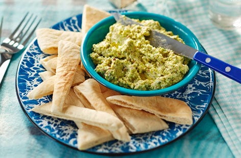 Image of "Broad bean, feta and pistachio dip"