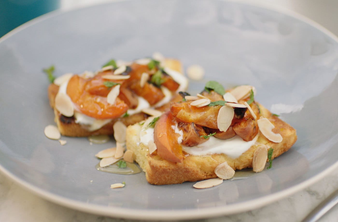 Griddled apricots with Madeira cake