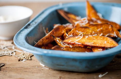 Image of "Marcello Tully's sweet potato chips with mango crème fraîche"