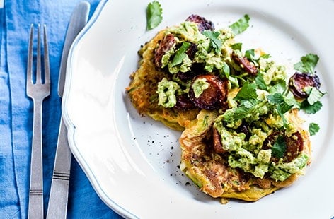 Image of "Veg pancakes with avocado and chorizo"