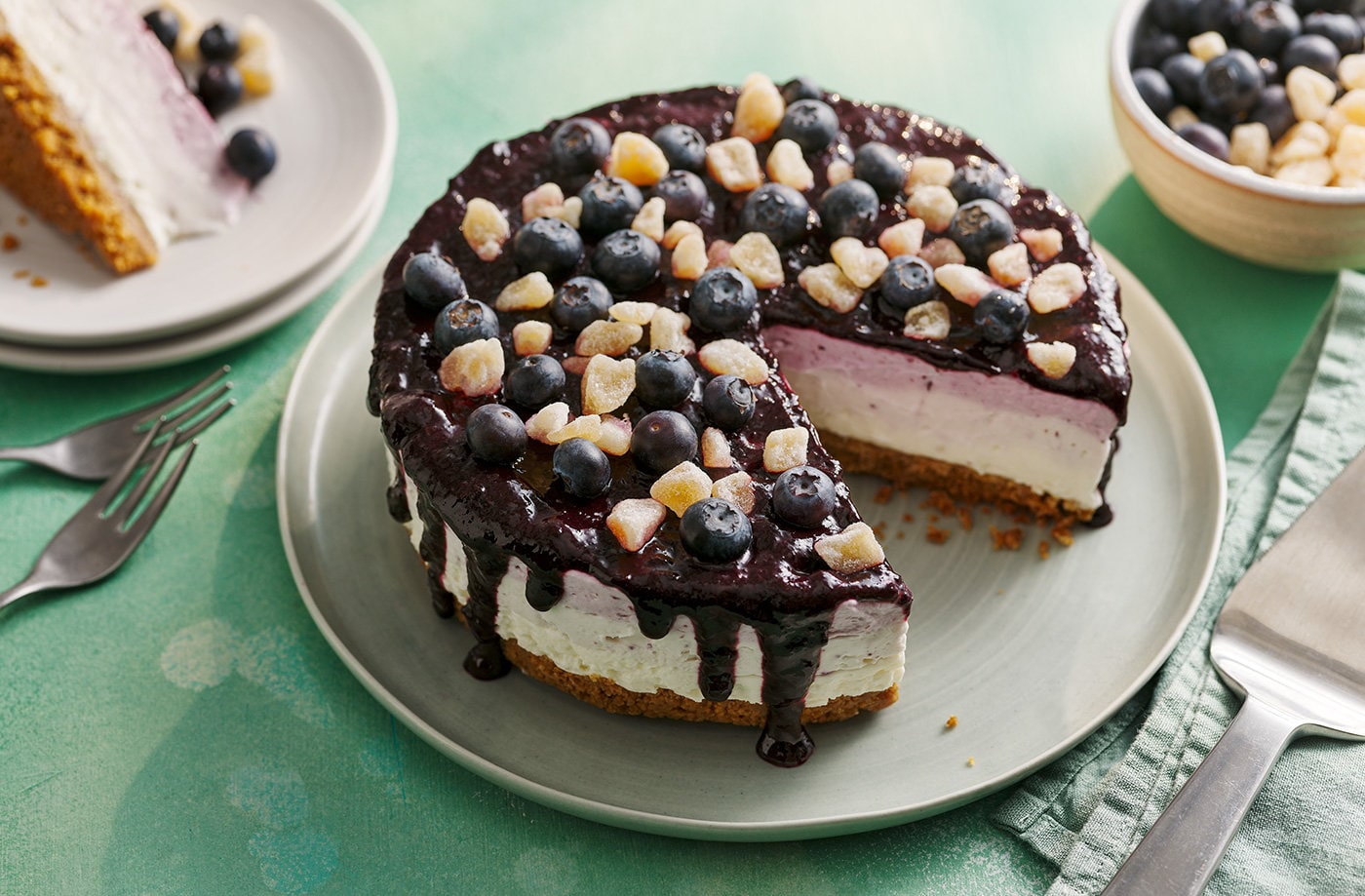 Bethany's vegan blueberry and ginger Pride cheesecake