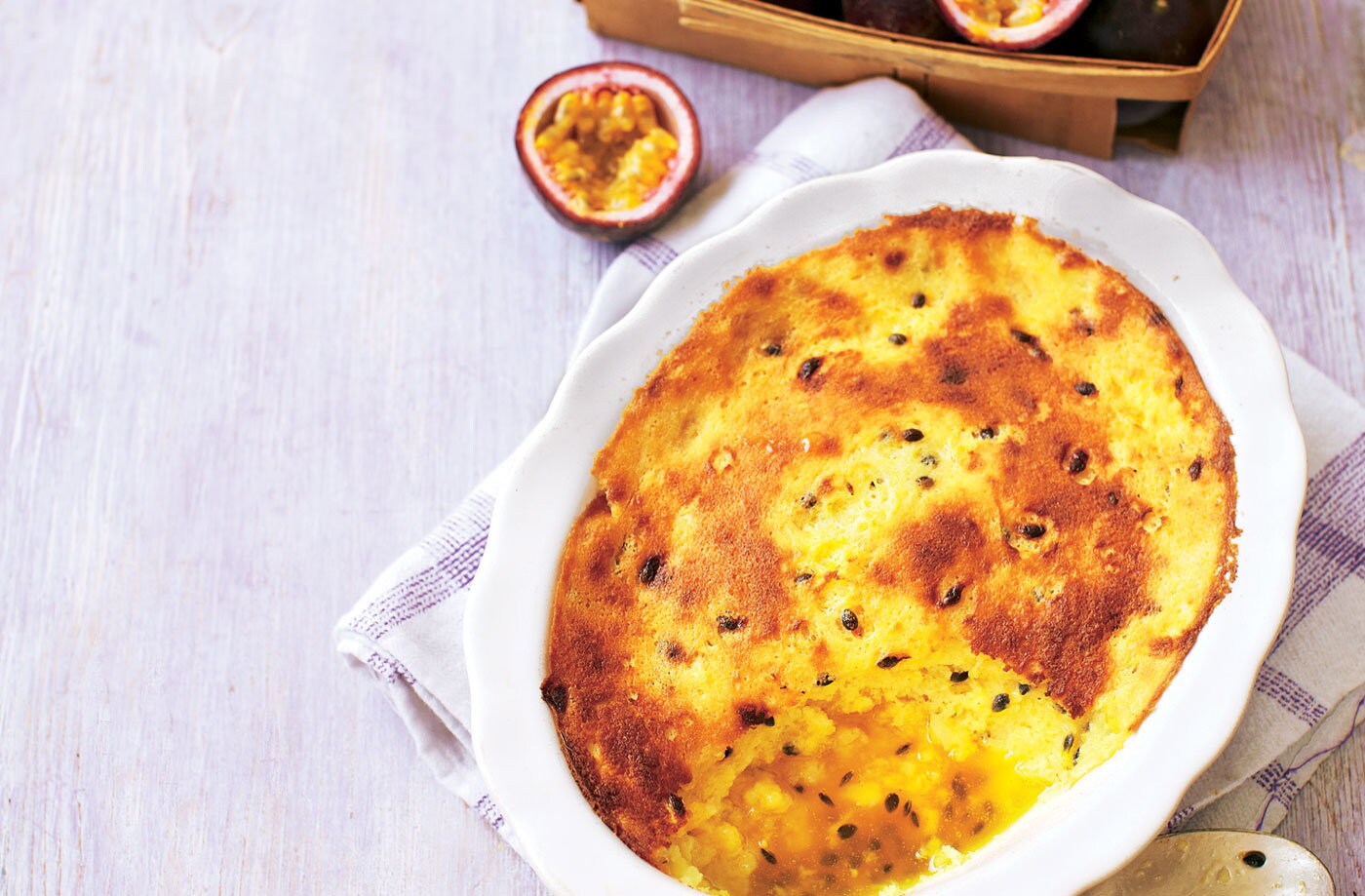 Passion fruit self-saucing pudding